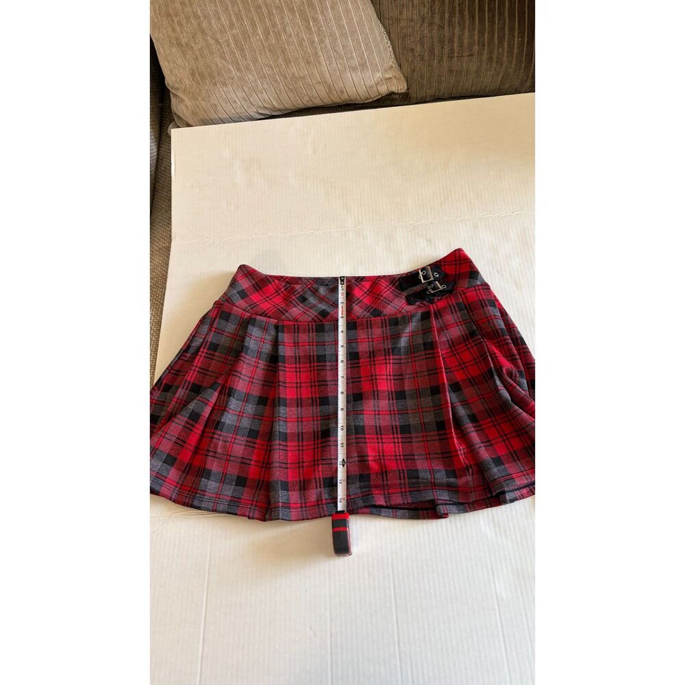 HALARA Red Black Plaid Pleated Skort Mini Skirt Built-In Shorts Buckle Size L